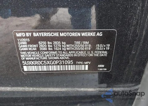 2016 BMW X5 xDrive35I from USA, damaged, VIN 5UXKR0C5XG0P31095